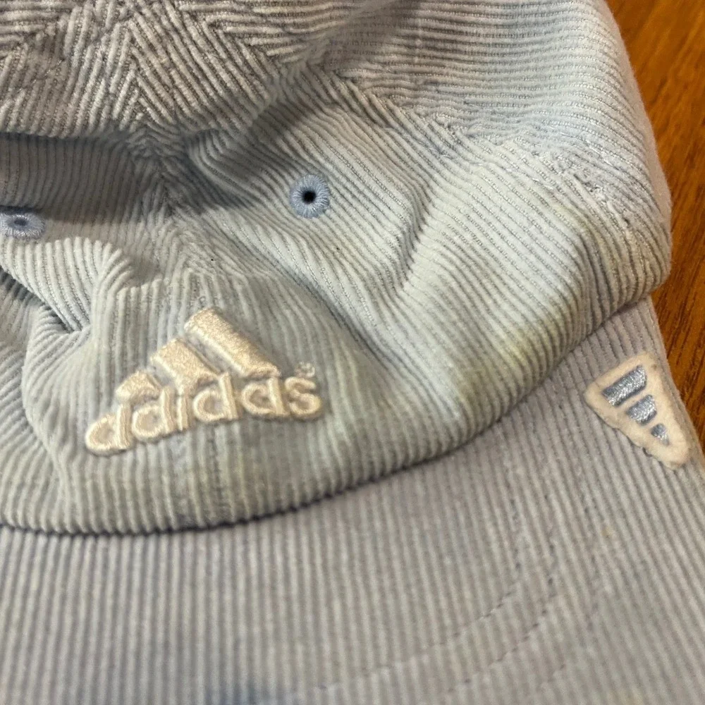 Adidas Infant Light Blue Corduroy Baseball Cap Hat Elastic Back Cotton Logo